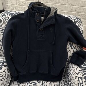 Men's hunt bum heavy duty pull over Neck Zip 3 button hoodie Navy Size S Warm